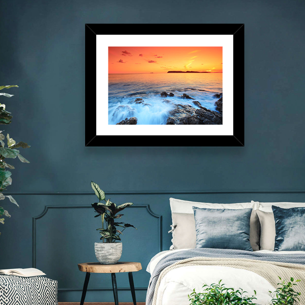Dubrovnik Sunset Over Rocky Shore Wall Art in a room, landscape