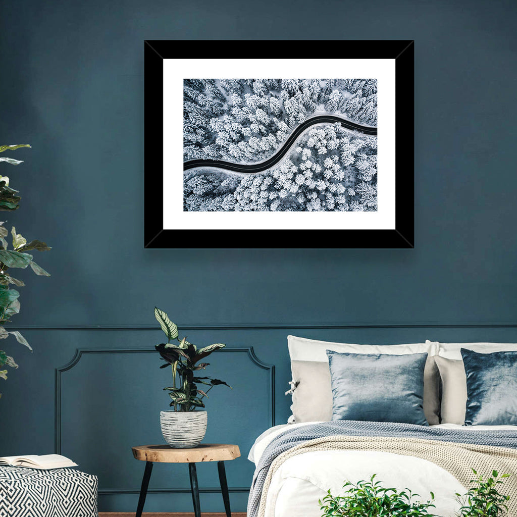 S-curve Winter Forest Road Wall Art