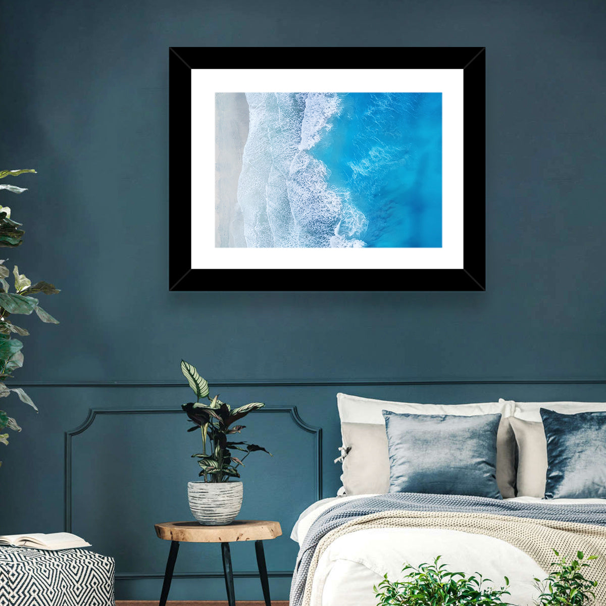 Aerial Turquoise Beach Waves Wall Art in a room, landscape