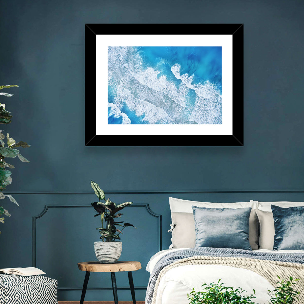 Aerial Turquoise Waves Wall Art in a room, landscape