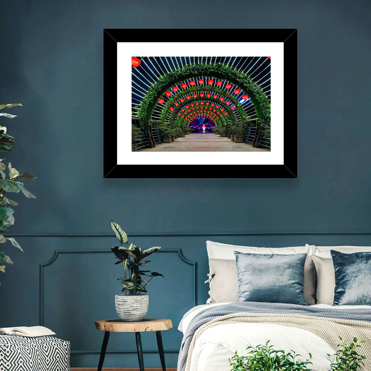 Red Lantern Trellis Tunnel Wall Art in a room, landscape