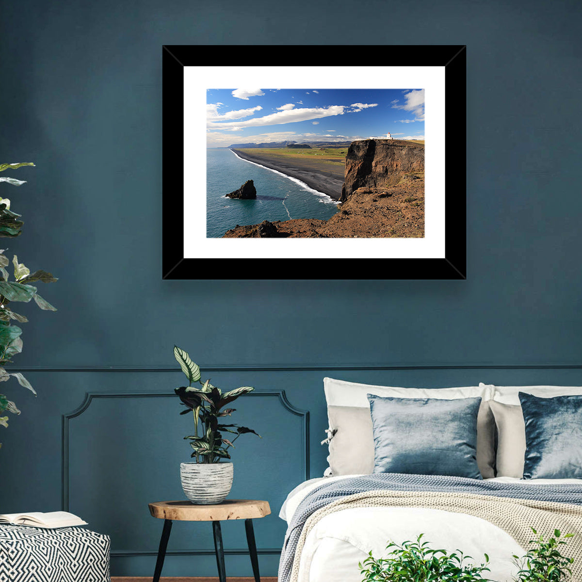 Dyrhólaey Black Sand Beach and Sea Stack Wall Art in a room, landscape