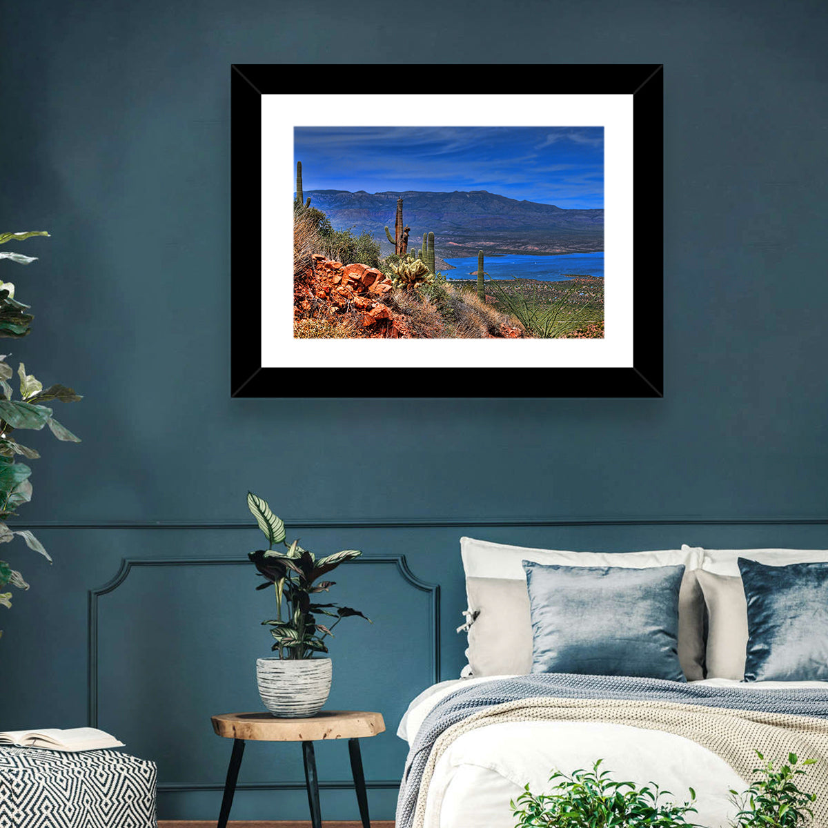 Roosevelt Lake Saguaro Vista Wall Art in a room, landscape