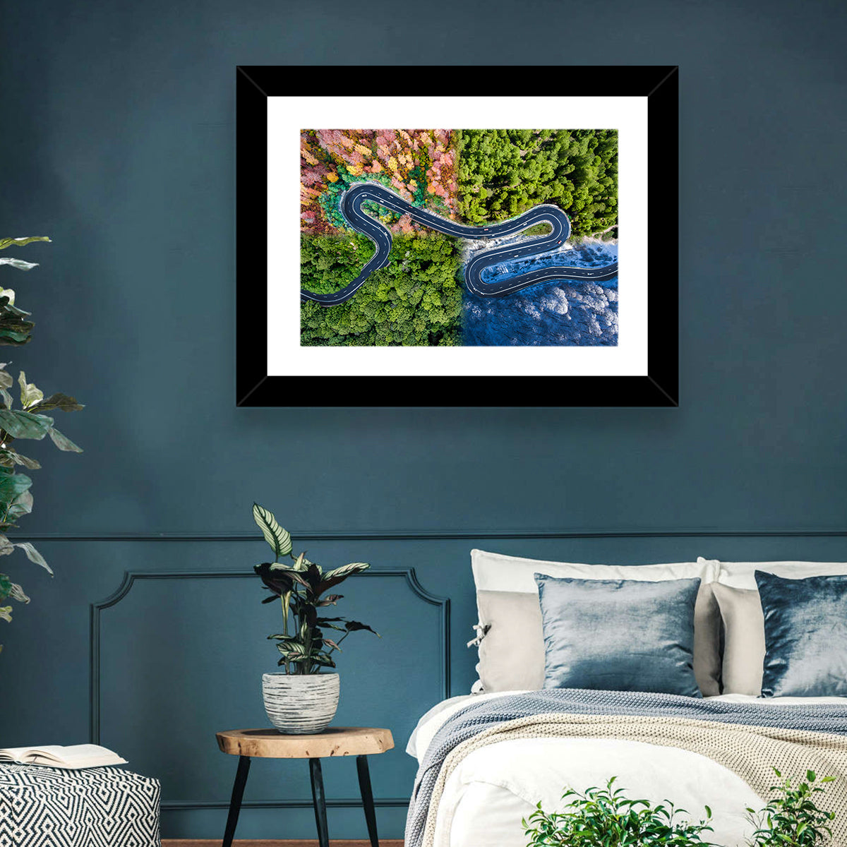 Four Seasons Winding Road Wall Art in a room, landscape
