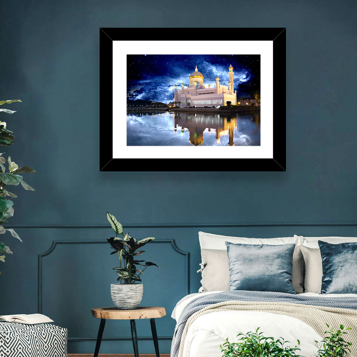 Omar Ali Saifuddien Mosque at Night Wall Art in a room, landscape