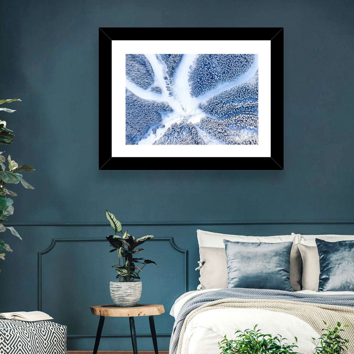 Birds-eye Ski Resort Landscape Wall Art in a room, landscape