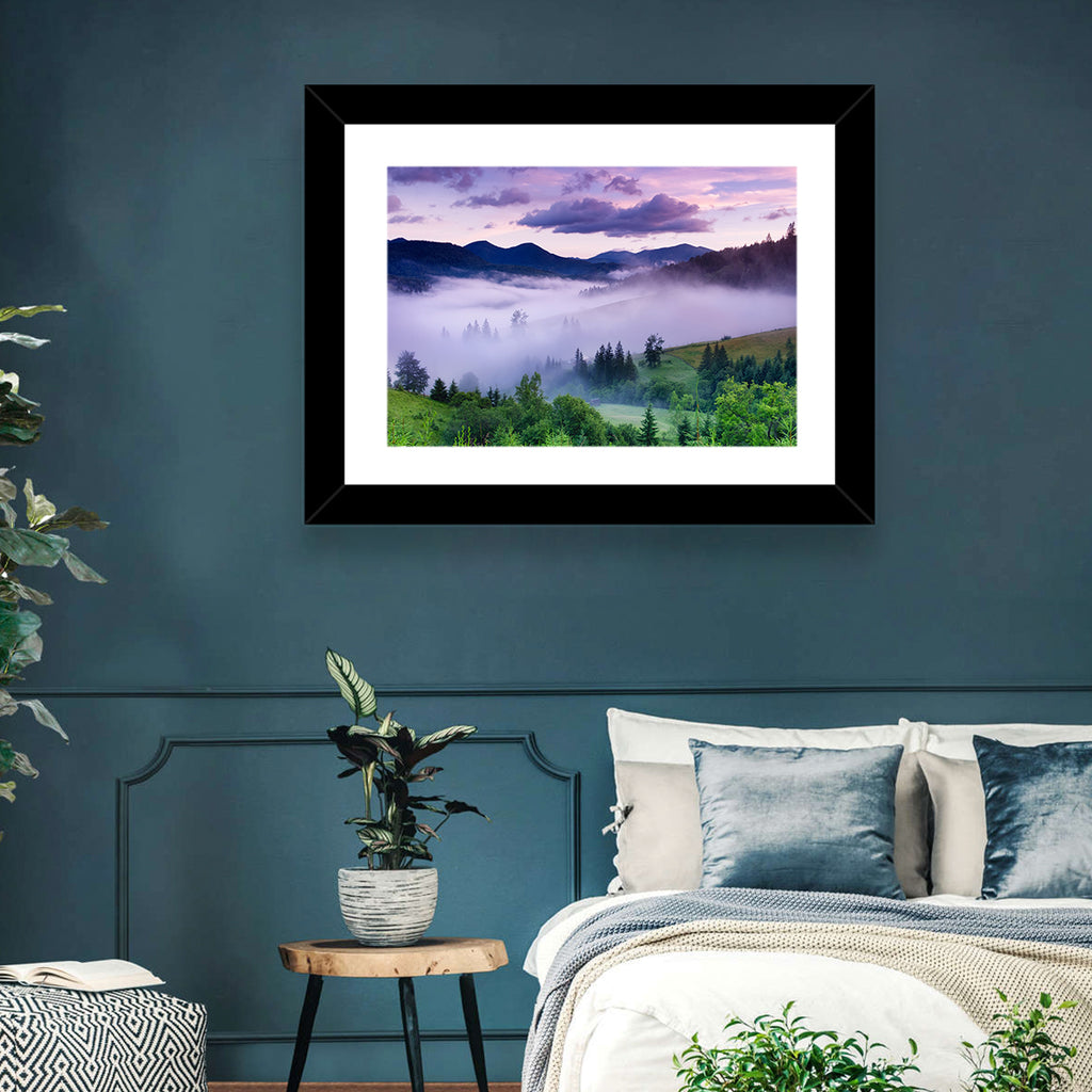 Misty Mountain Valley at Twilight Wall Art