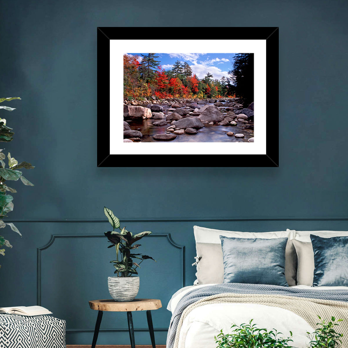 New Hampshire Autumn Stream Wall Art in a room, landscape