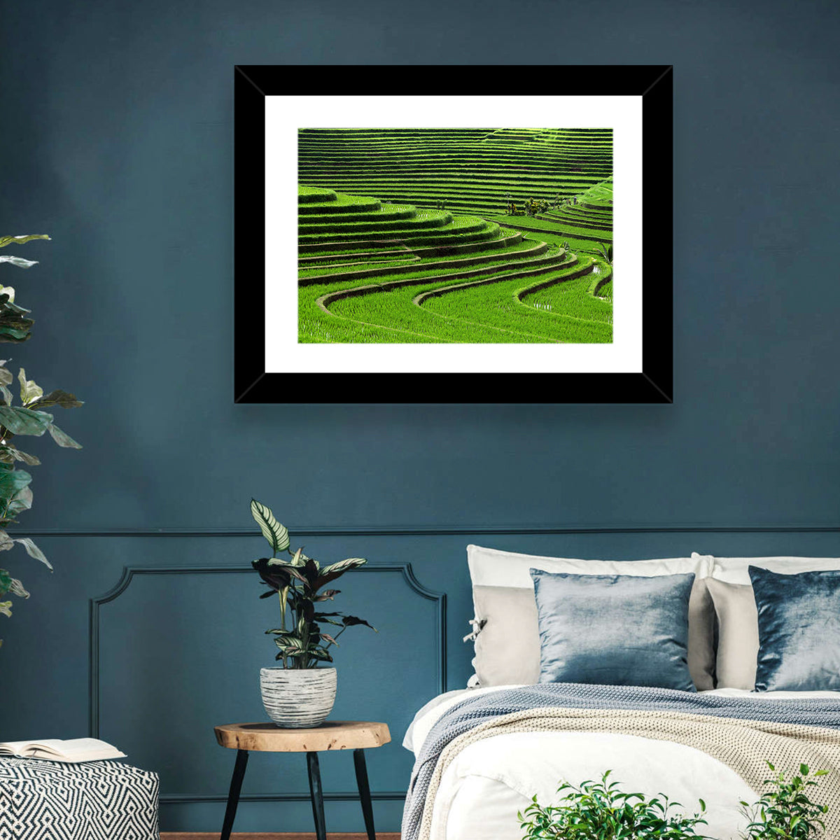 Lush Rice Terraces Wall Art in a room, landscape