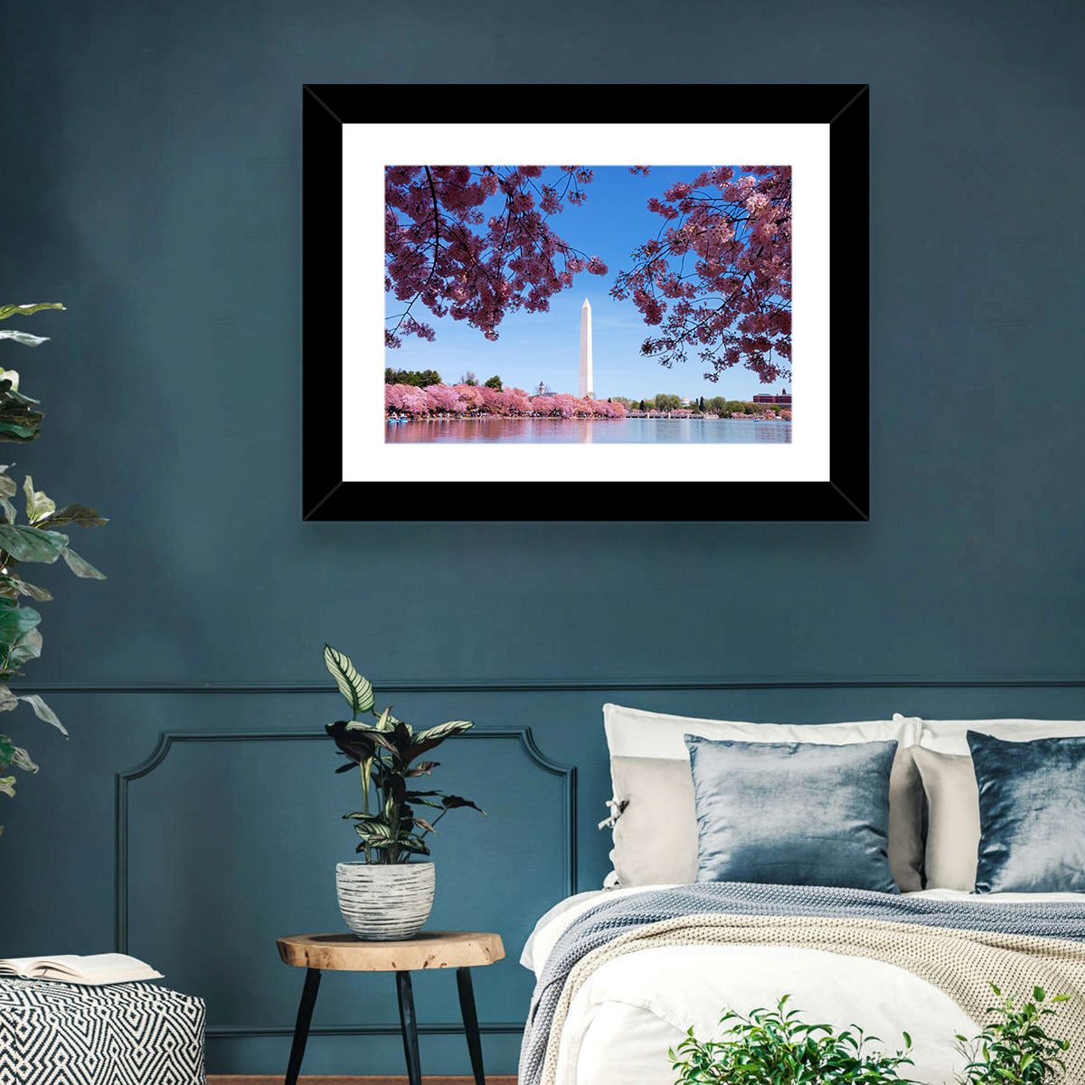 Washington Monument with Cherry Blossoms Wall Art in a room, landscape