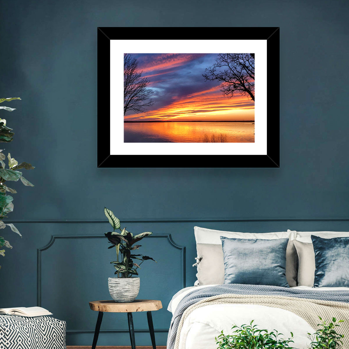Lake Texoma Sunset Wall Art in a room, landscape