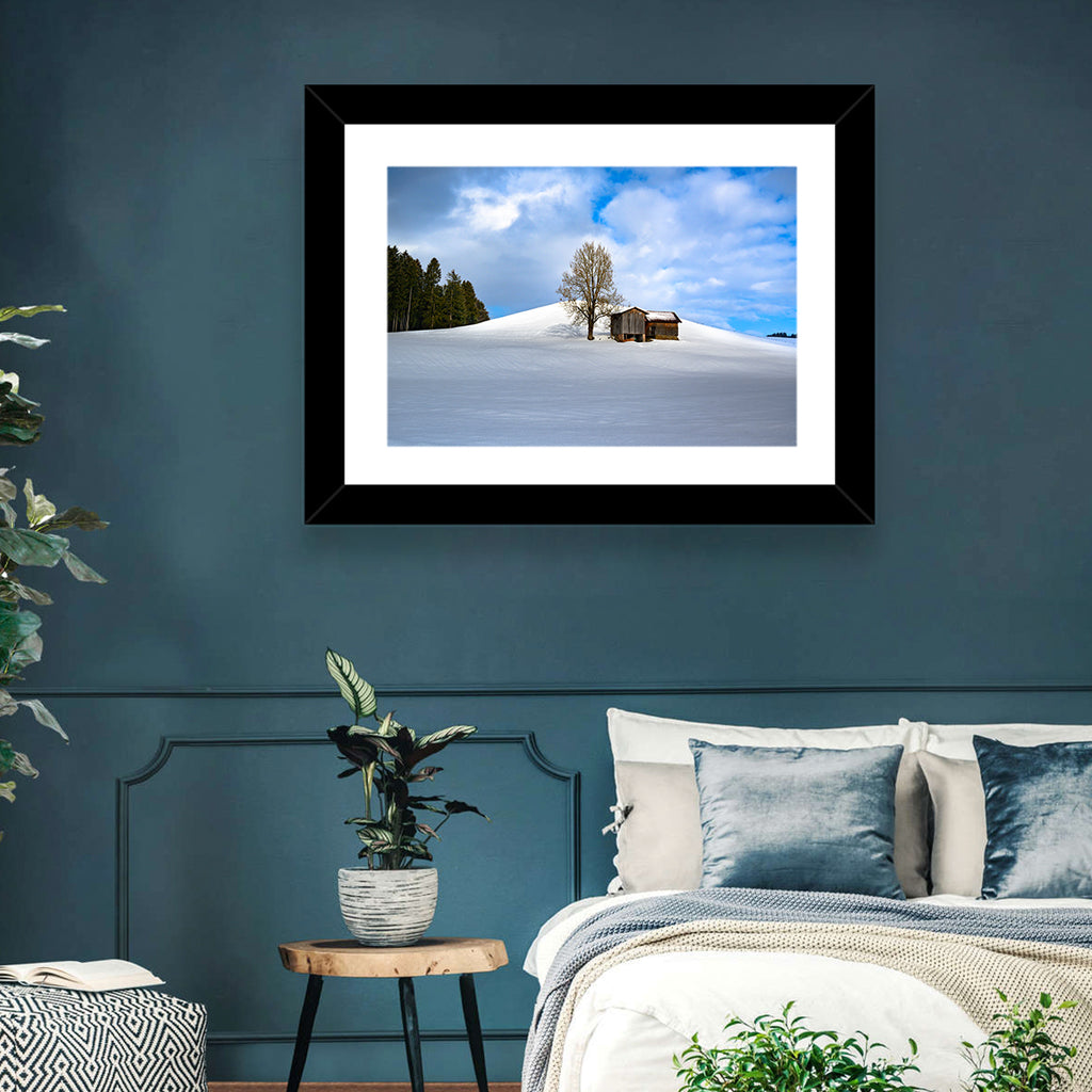 Rustic Barn on a Snowy Hill Wall Art