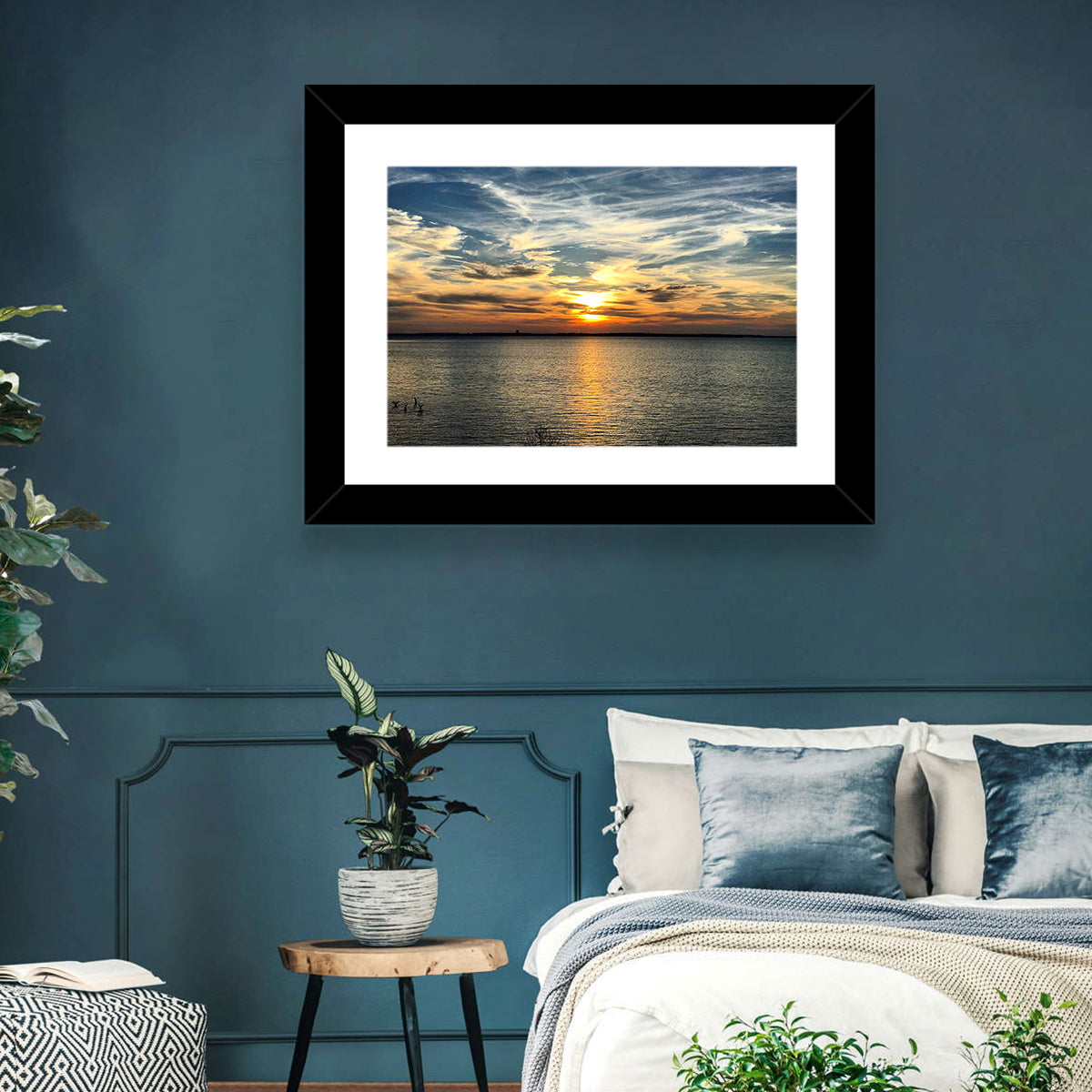 Texoma Lake Sunset Wall Art in a room, landscape
