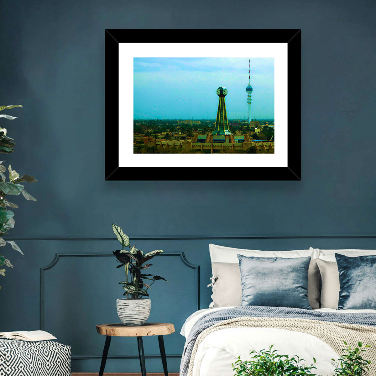 Baghdad Clock Tower Cityscape Wall Art in a room, landscape