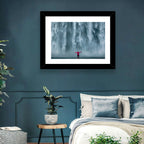 Skogafoss Waterfall with Figure in Pink Wall Art