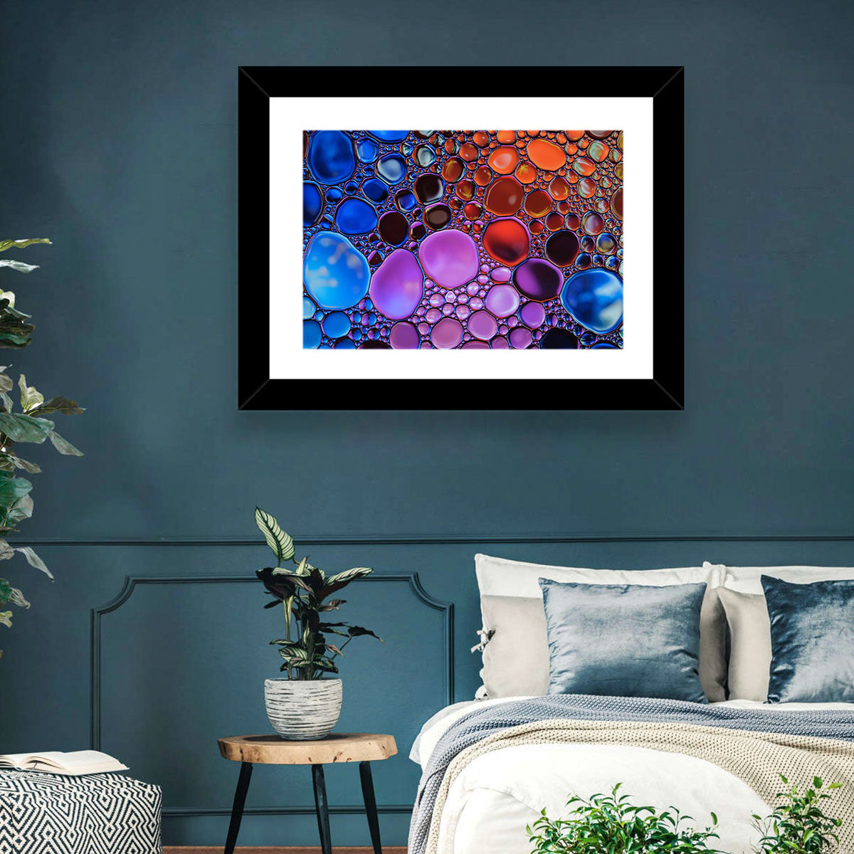 Flowing Bubbles Abstract Wall Art in a room, landscape