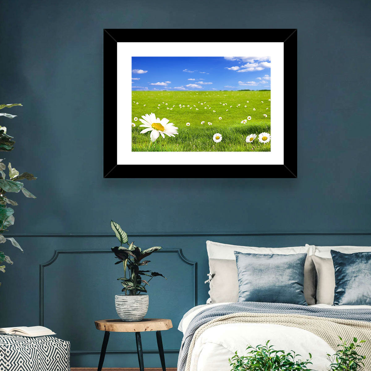 Spring Daisy Meadow Wall Art in a room, landscape
