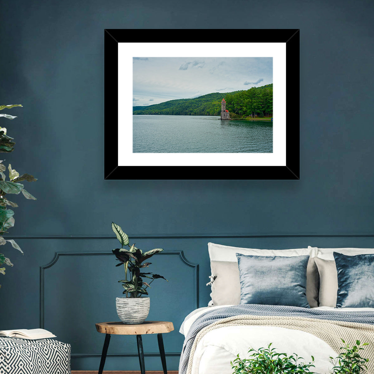 Otsego Lake View with Stone Tower Wall Art in a room, landscape