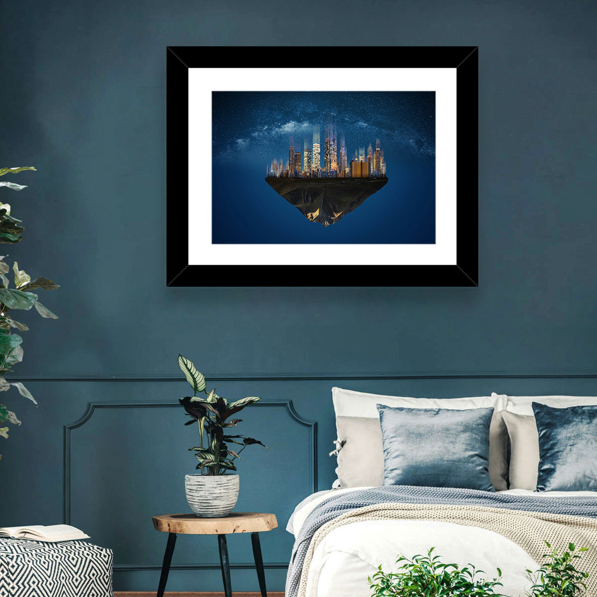 Floating City Island Wall Art in a room, landscape