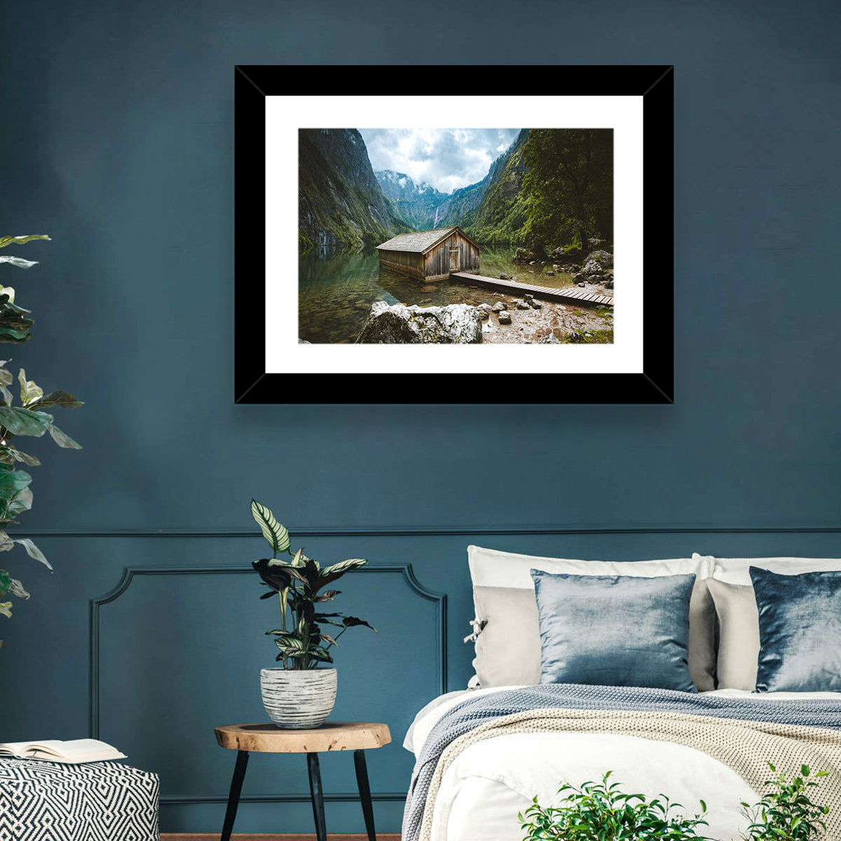 Cabin on Lake Obersee Wall Art in a room, landscape