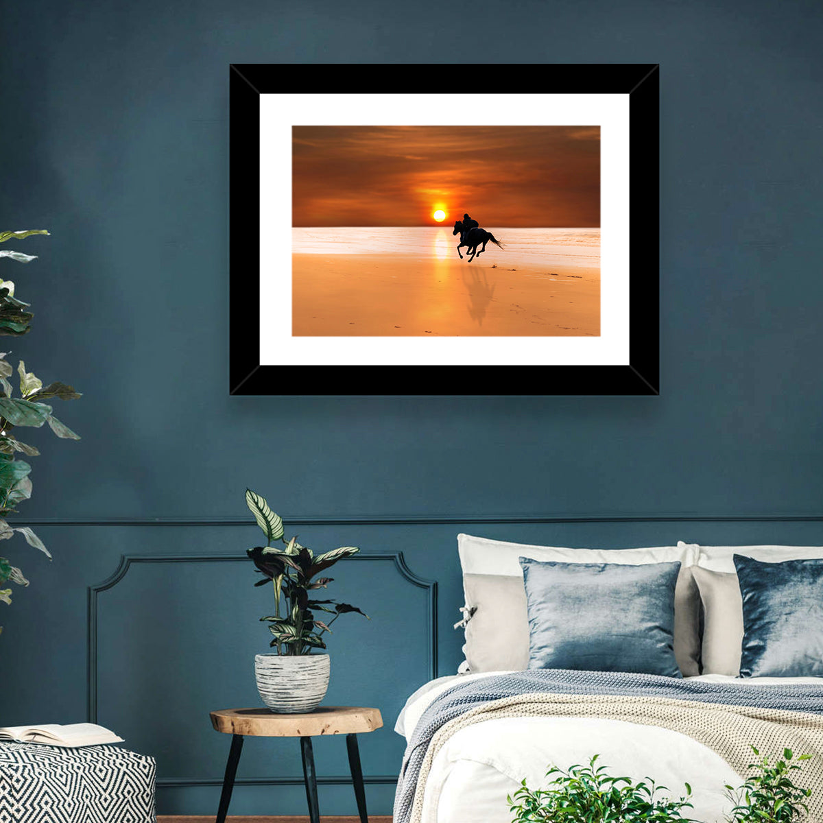 Horse and Rider at Sunset Wall Art