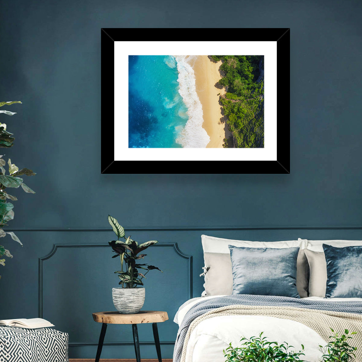 Aerial Turquoise Beach View Wall Art in a room, landscape