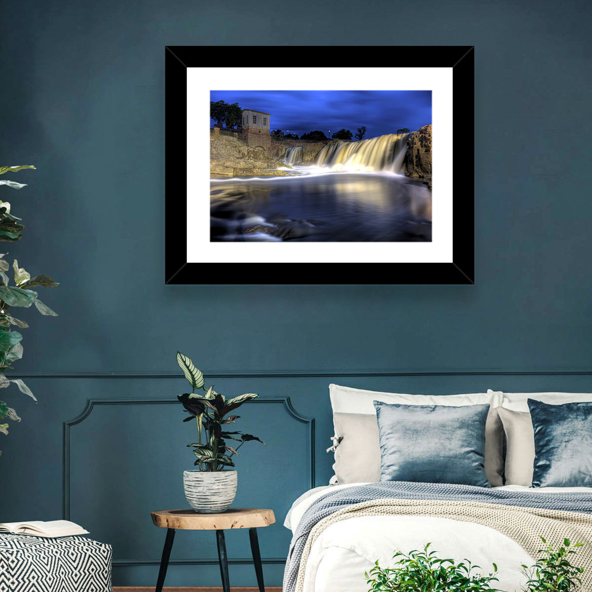 Queen Bee Mill Waterfall Wall Art in a room, landscape
