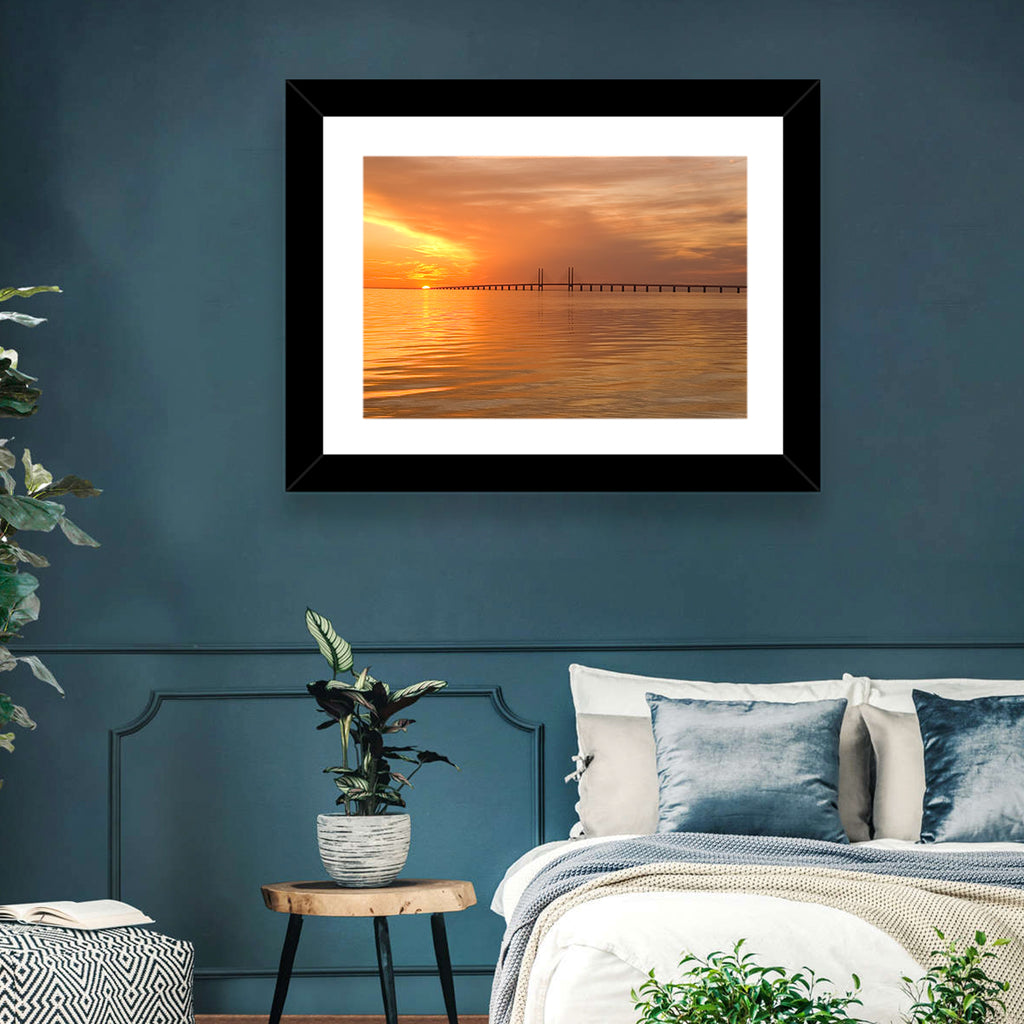 Øresund Bridge in Golden Light Wall Art