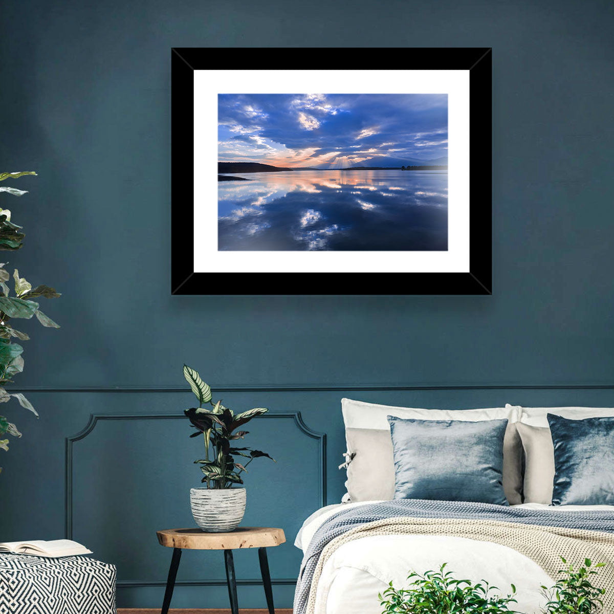 Cloudy Summer Lake Wall Art in a room, landscape