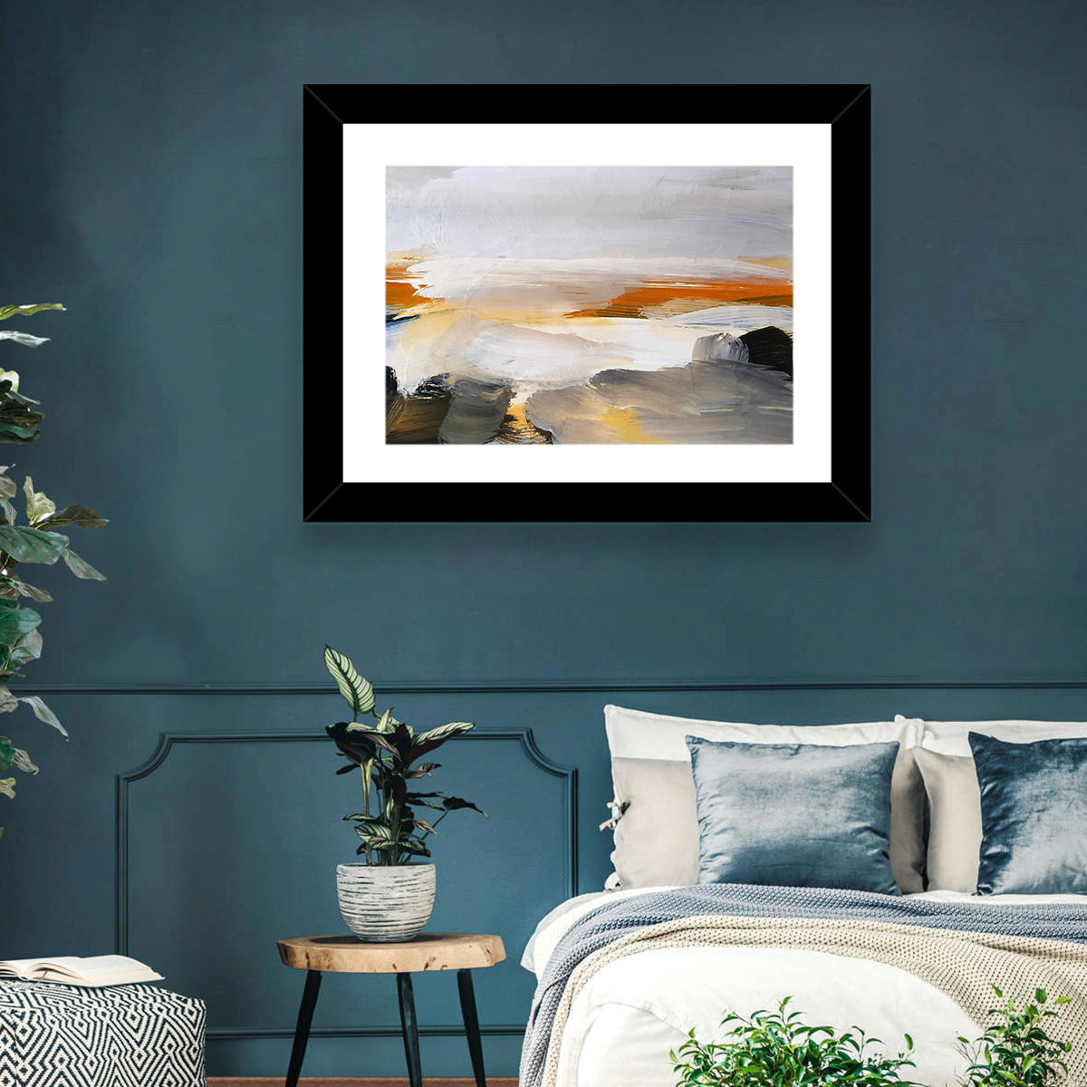 Misty Coastal Horizon Wall Art in a room, landscape