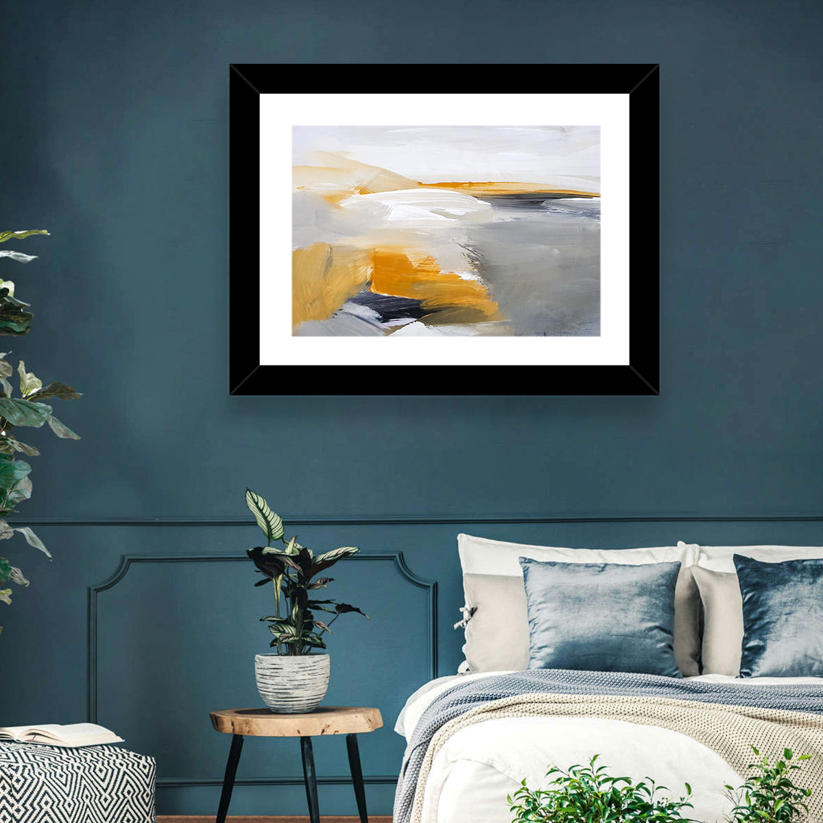 White Coastal Abstract Landscape Wall Art in a room, landscape