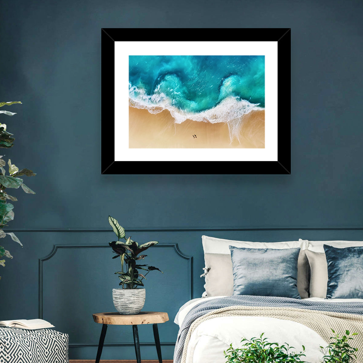 Turquoise Beach Aerial Wall Art in a room, landscape