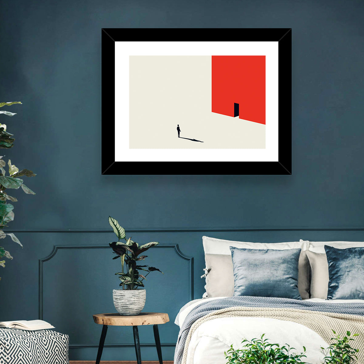 Solitary Figure with Red Door Wall Art in a room, landscape