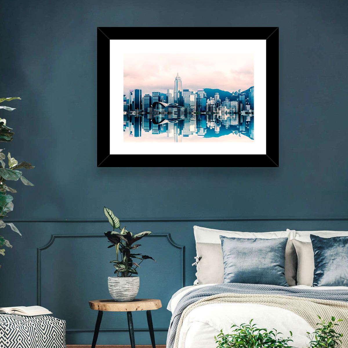 Victoria Harbour Sketch at Dusk Wall Art in a room, landscape