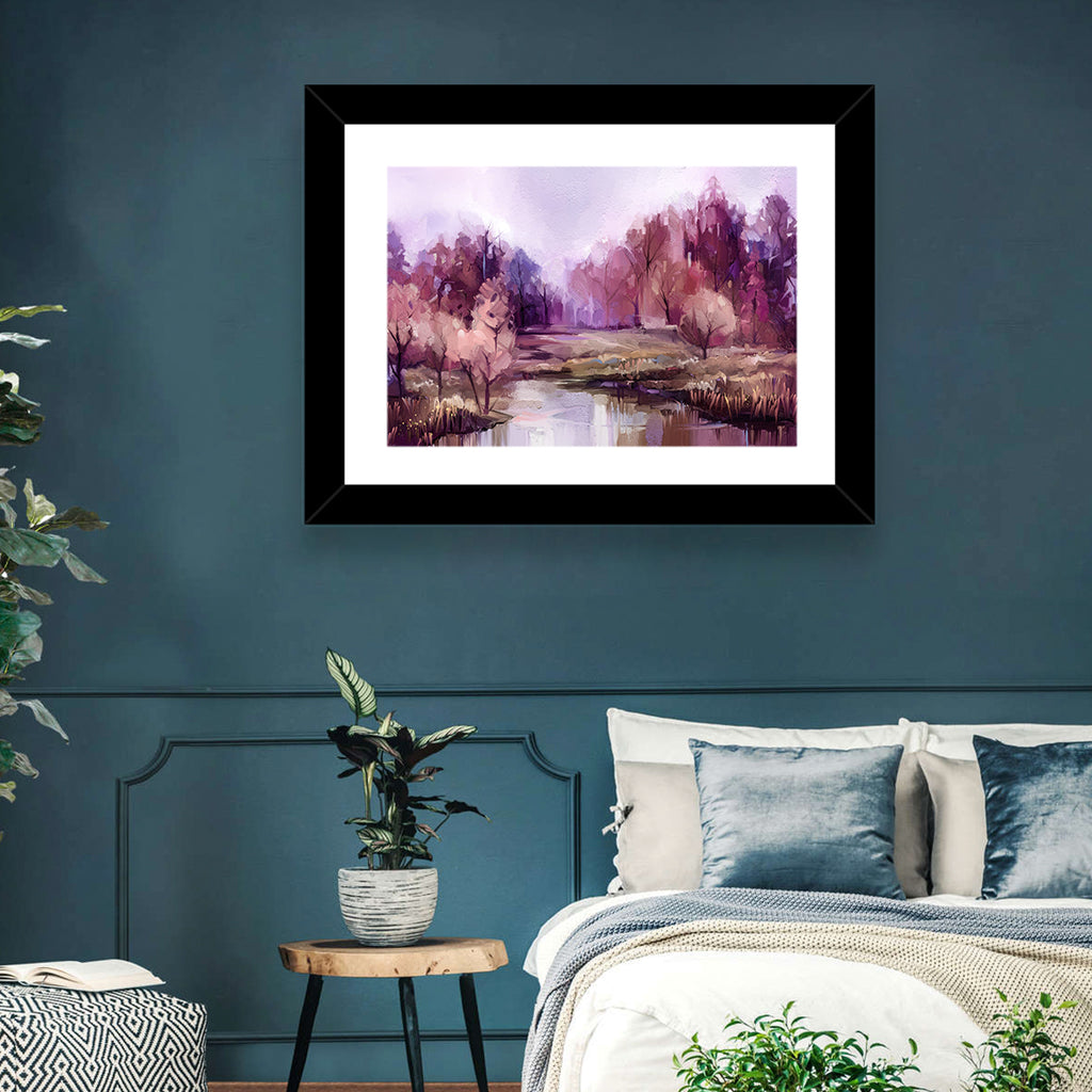Lavender Autumn Forest Watercolor Wall Art