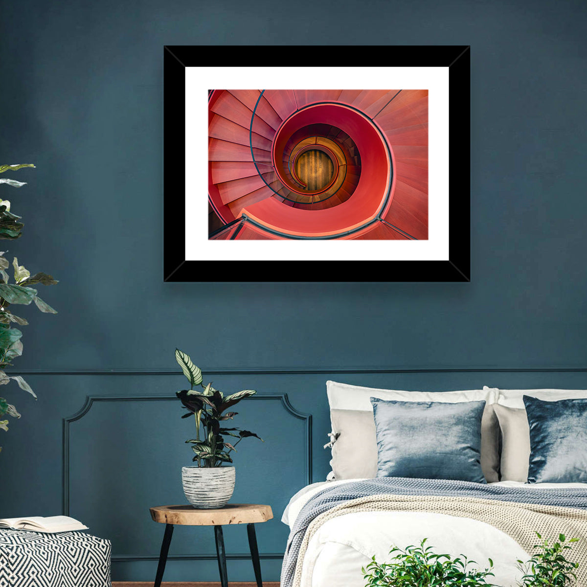 Red Spiral Staircase Wall Art in a room, landscape