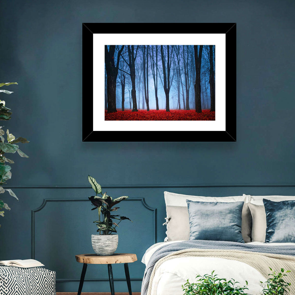 Mystical Autumn Forest Wall Art in a room, landscape