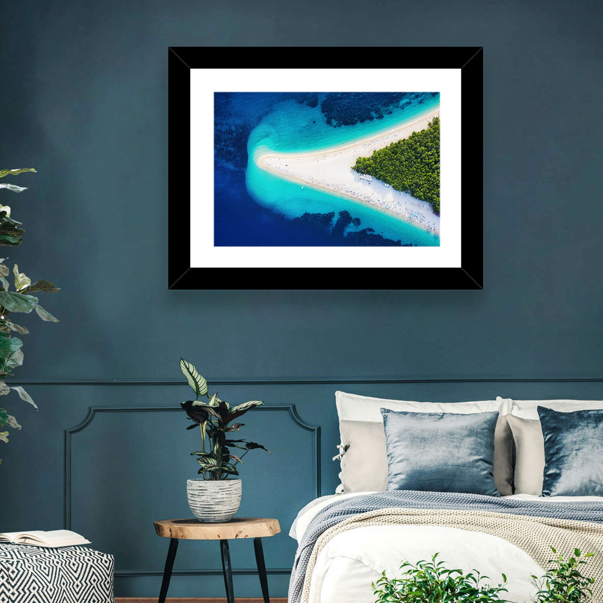 Zlatni Rat Beach Aerial Coast Wall Art in a room, landscape