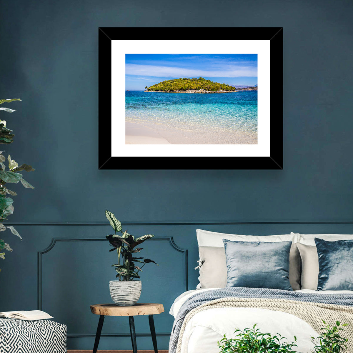 Butrint Turquoise Island Beach Wall Art in a room, landscape