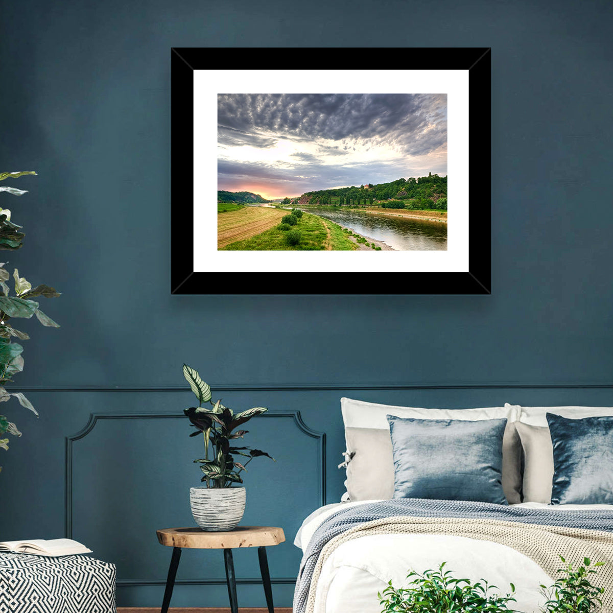 Elbe River at Golden Hour Wall Art in a room, landscape