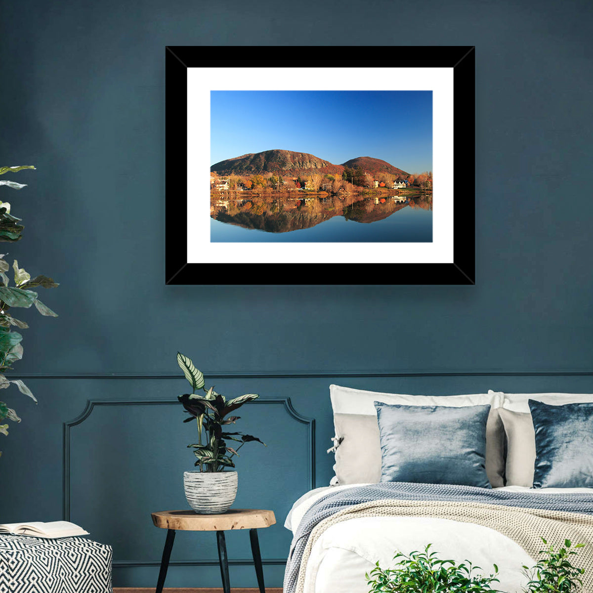 Mont Saint-hilaire Autumn Reflection Wall Art in a room, landscape