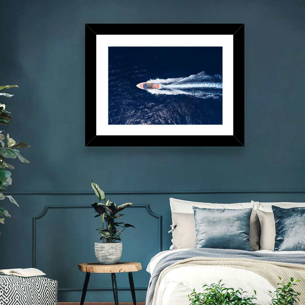Sleek Speedboat Over Navy Sea Wall Art