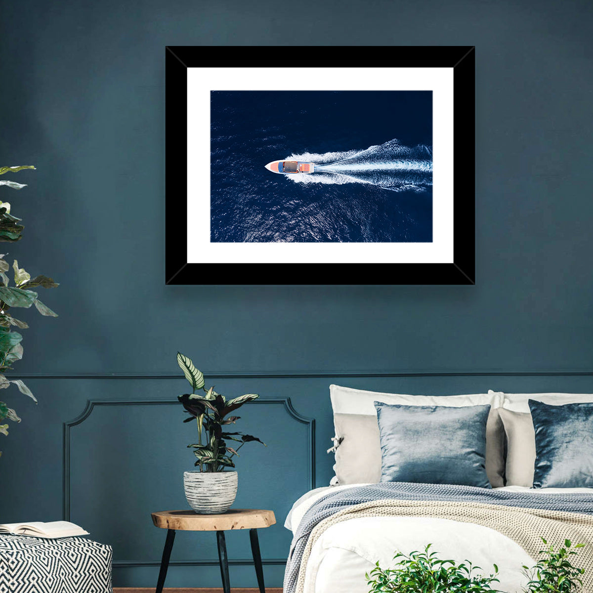 Sleek Speedboat Over Navy Sea Wall Art