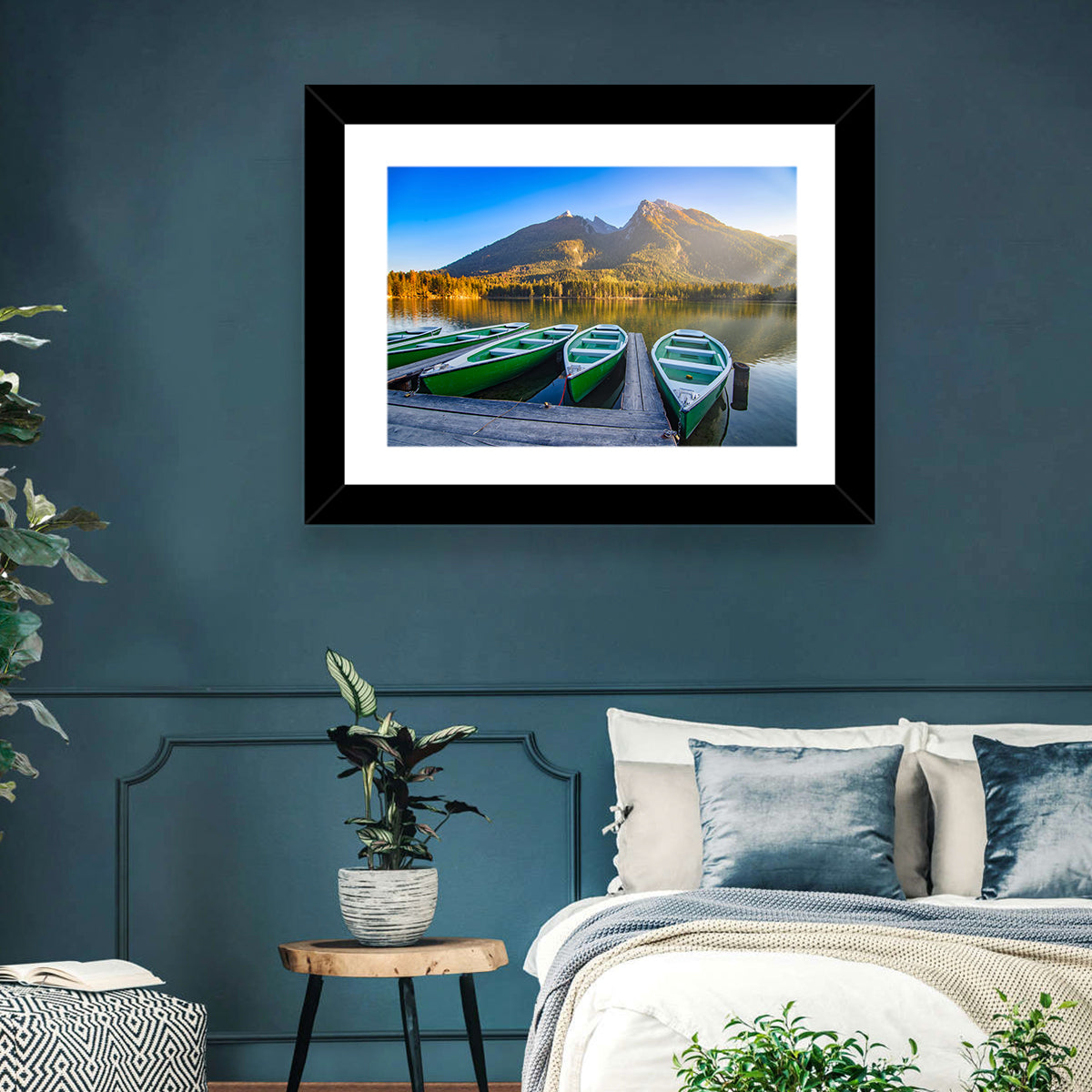 Moored Boats at Hintersee Wall Art in a room, landscape