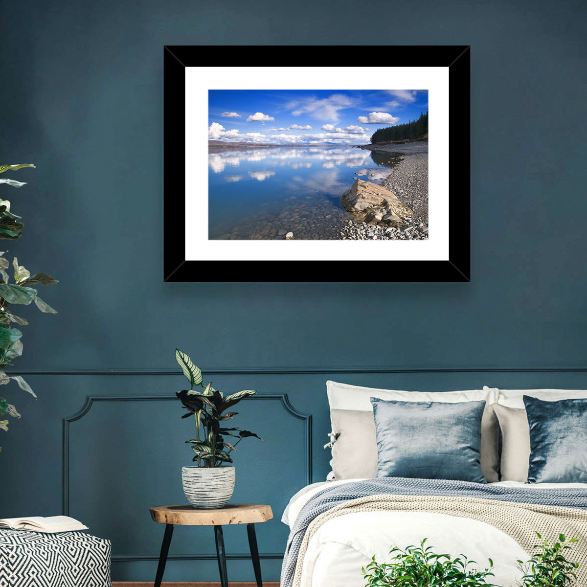 Pukaki Pebbled Shoreline Wall Art in a room, landscape
