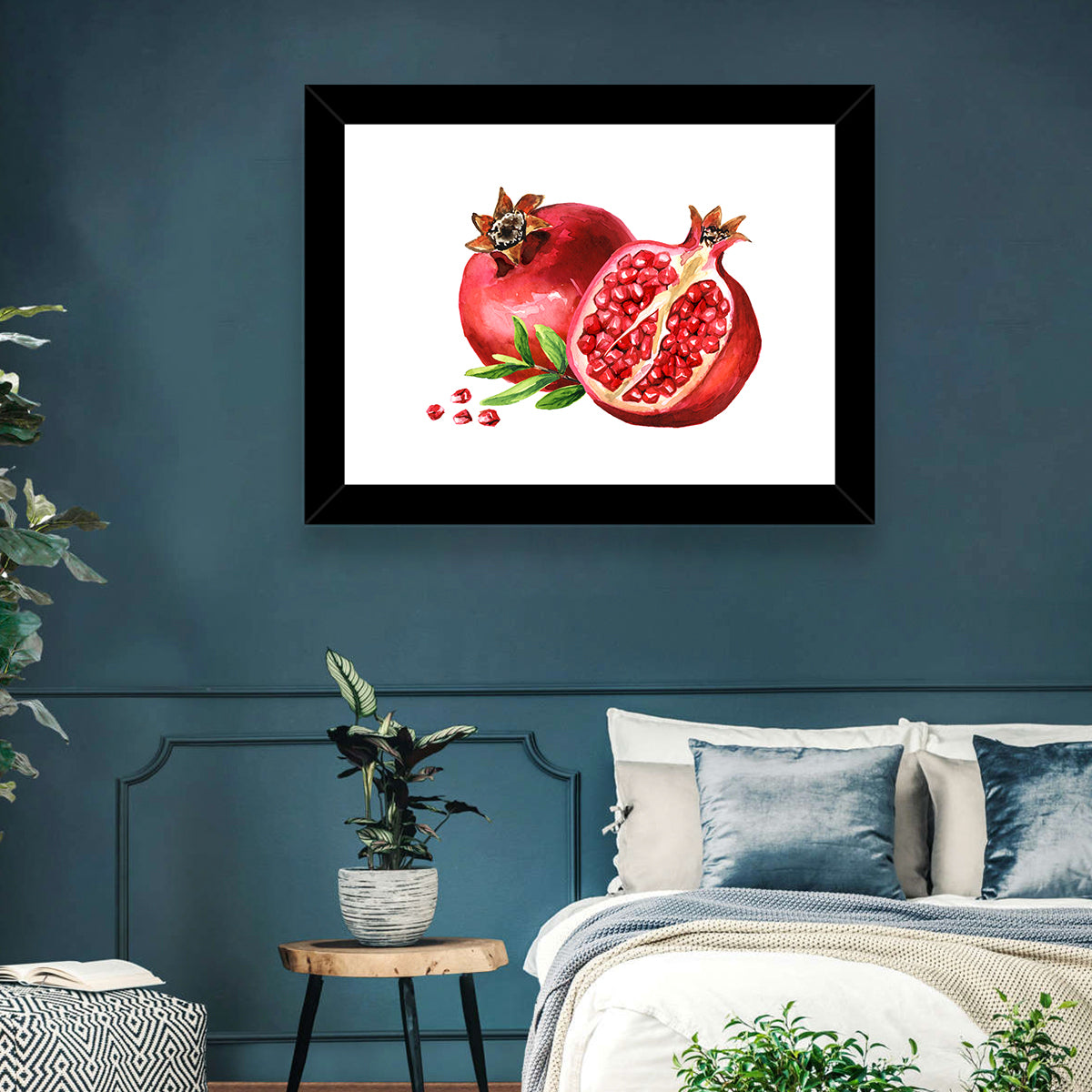 Fresh Pomegranate Watercolor Wall Art in a room, landscape