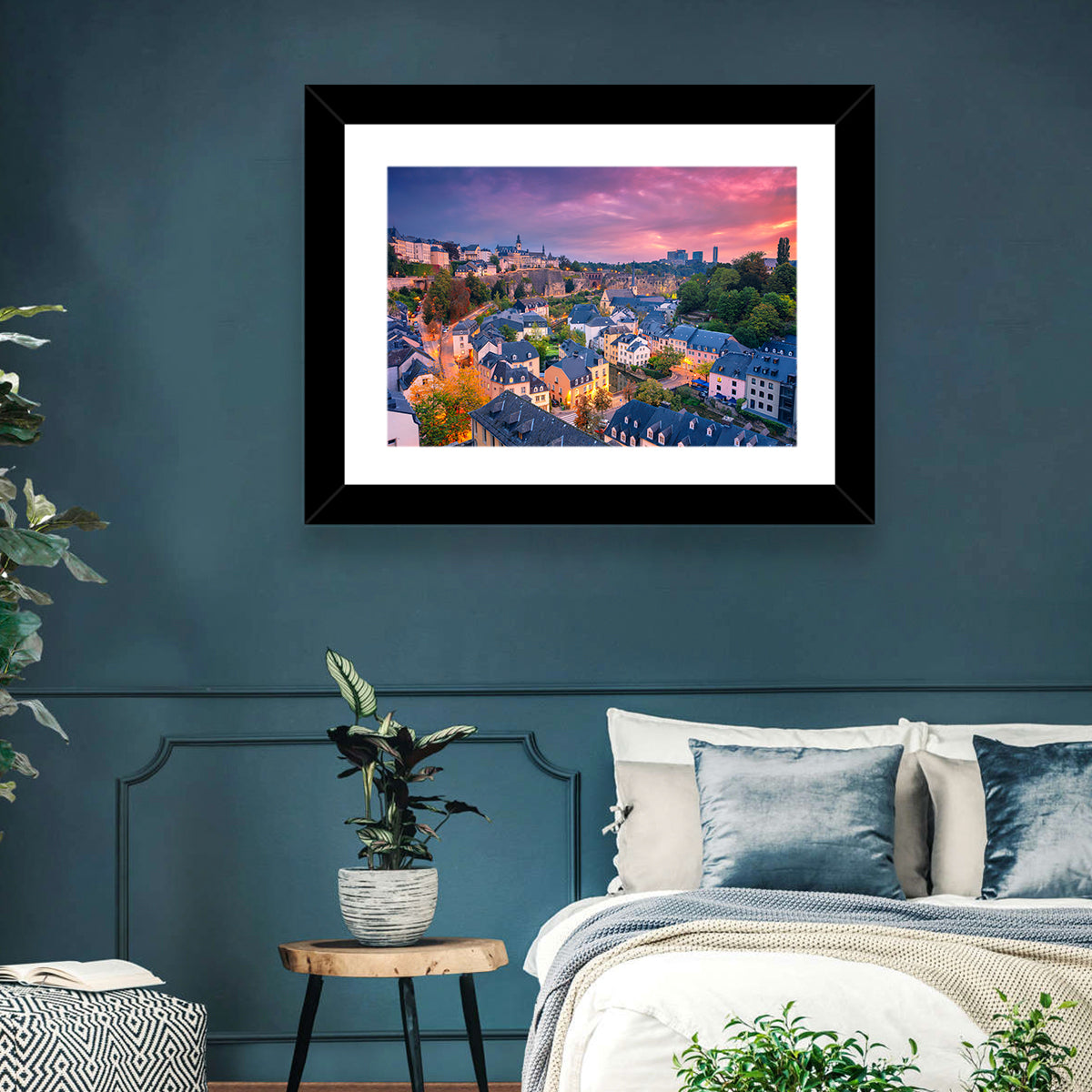 Luxembourg Grund at Dusk Wall Art in a room, landscape