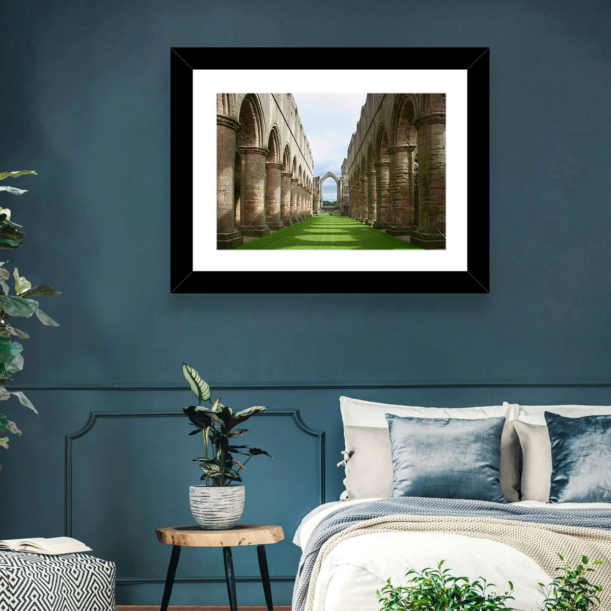 Fountains Abbey Ruins Grassy Nave View Wall Art in a room, landscape