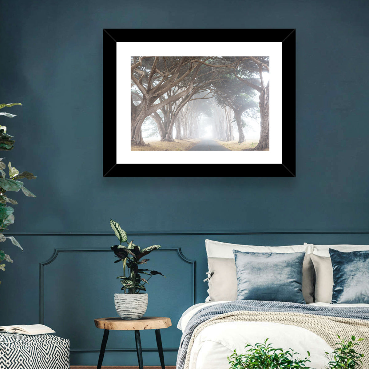Misty Cypress Tunnel Wall Art in a room, landscape