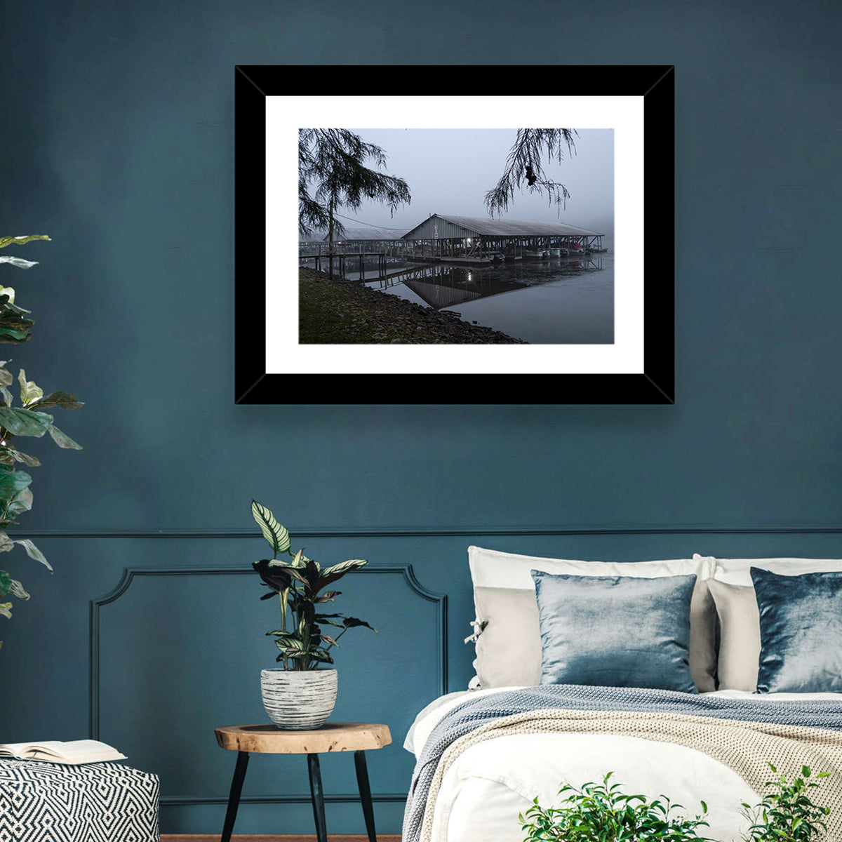 Ozark Beach Resort Boathouse Wall Art in a room, landscape